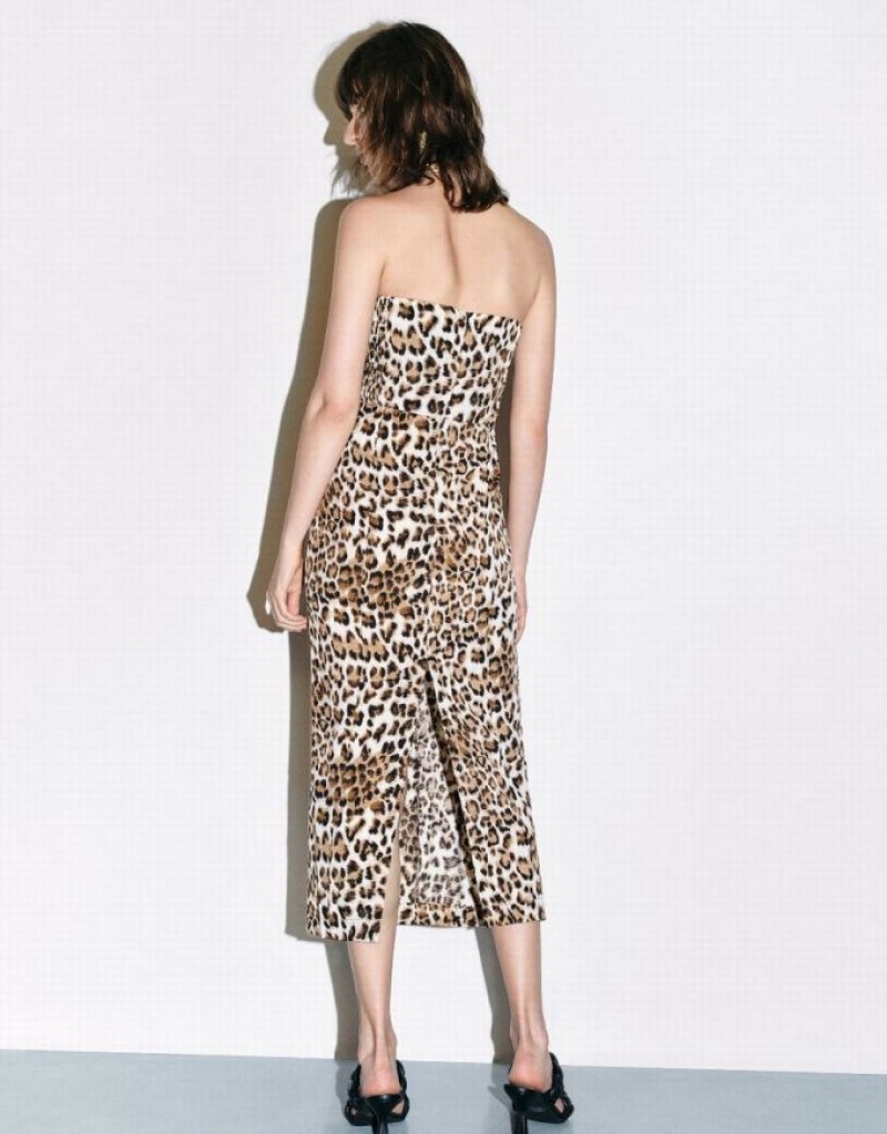 Leopard Urban Revivo Printed Sleeveless Skinny Women's Dress | 19640QRIX