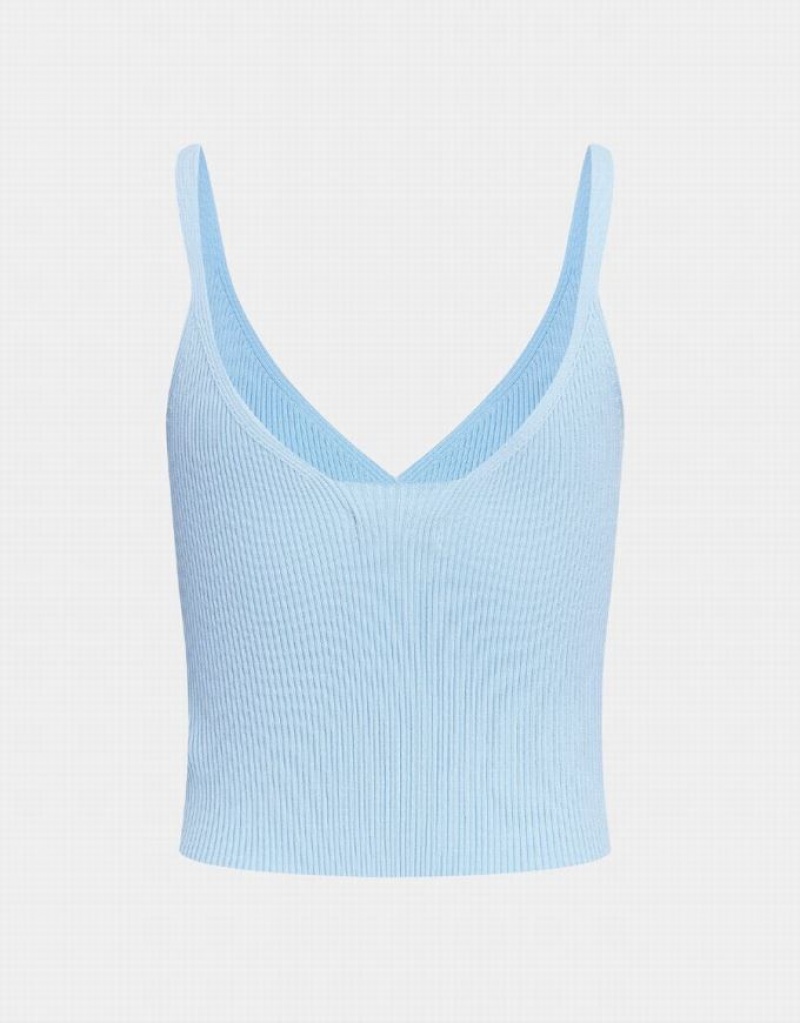 Light Blue Urban Revivo Ribbed Knit V Neck Women's Camisole | 93604LHFZ