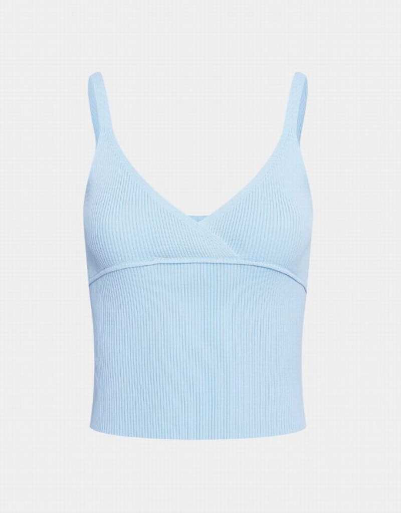 Light Blue Urban Revivo Ribbed Knit V Neck Women\'s Camisole | 93604LHFZ