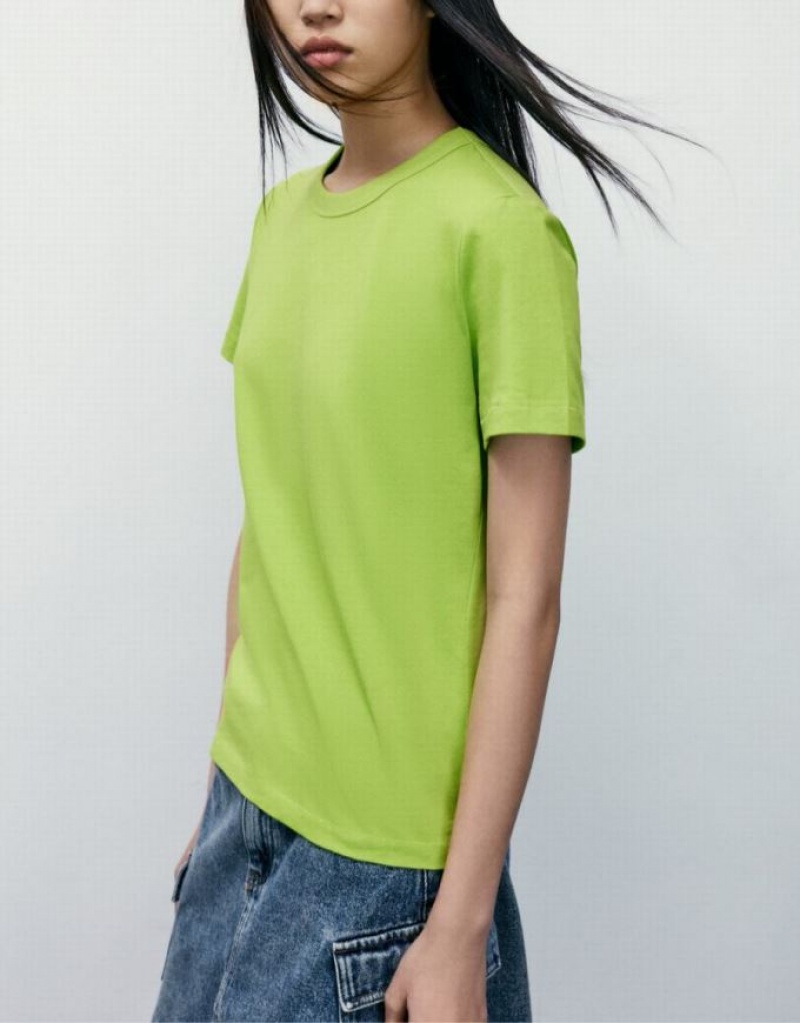 Light Green Urban Revivo Basic Crew Neck Women's T-Shirts | 61390HSPE