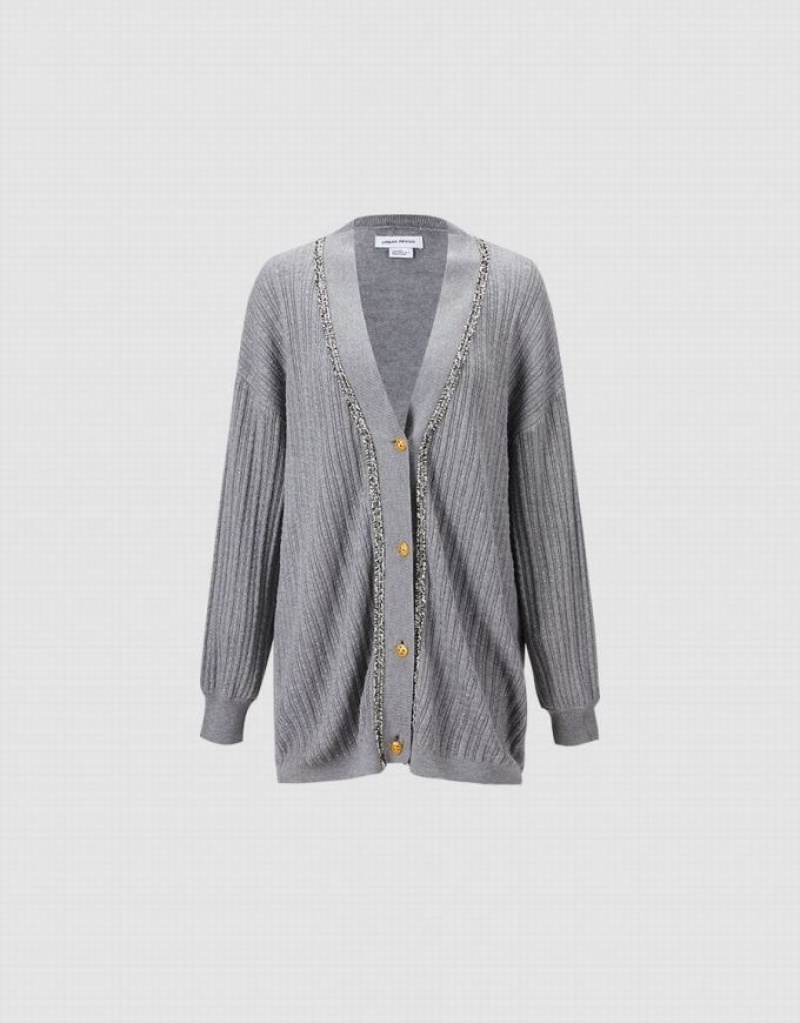 Light Grey Urban Revivo Contrast Trim Women's Cardigan | 05218WPLH