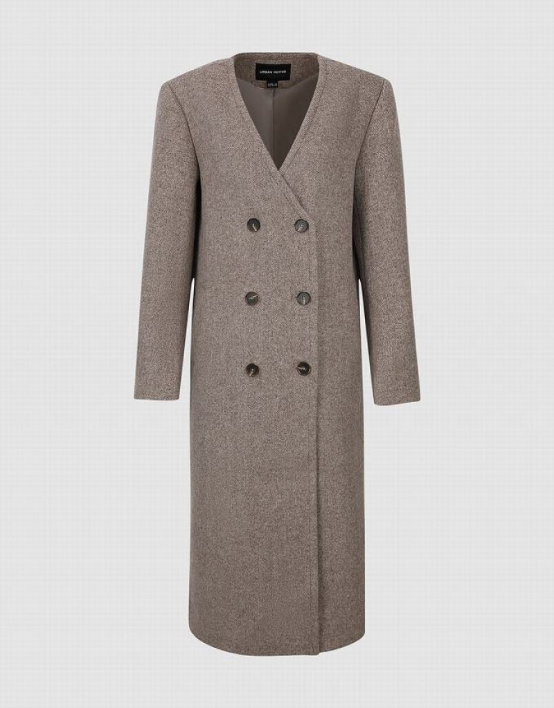 Light Grey Urban Revivo Double Breasted Women's Coats | 07851RLGE