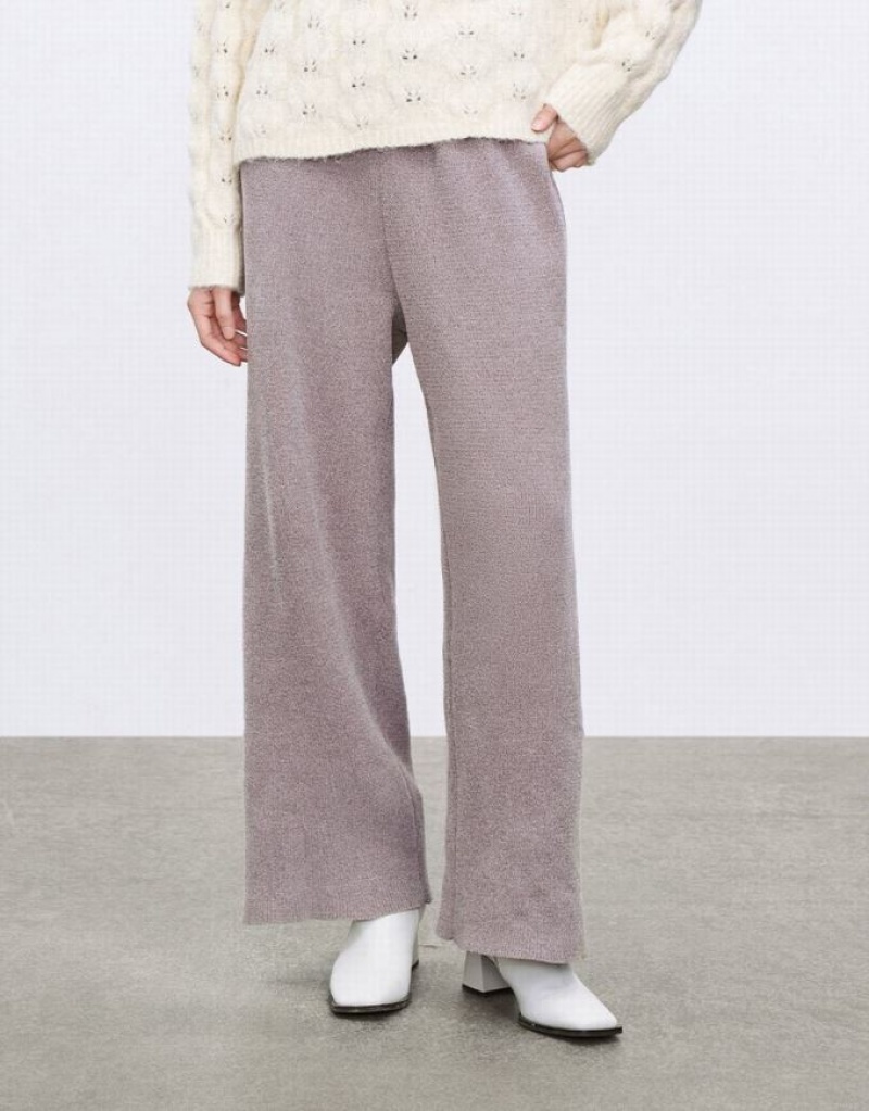 Light Grey Urban Revivo Drawstring Straight Leg Knit Women's Pants | 48152WNFO