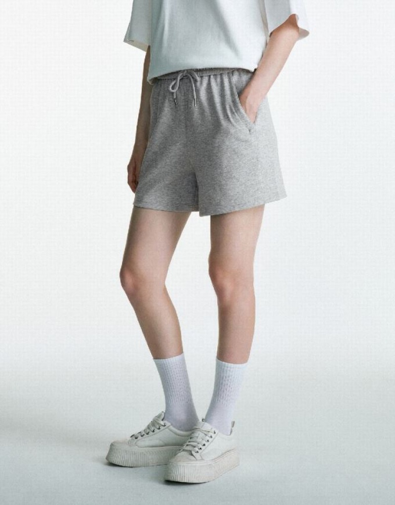 Light Grey Urban Revivo Drawstring Waist Women's Shorts | 72903LECD