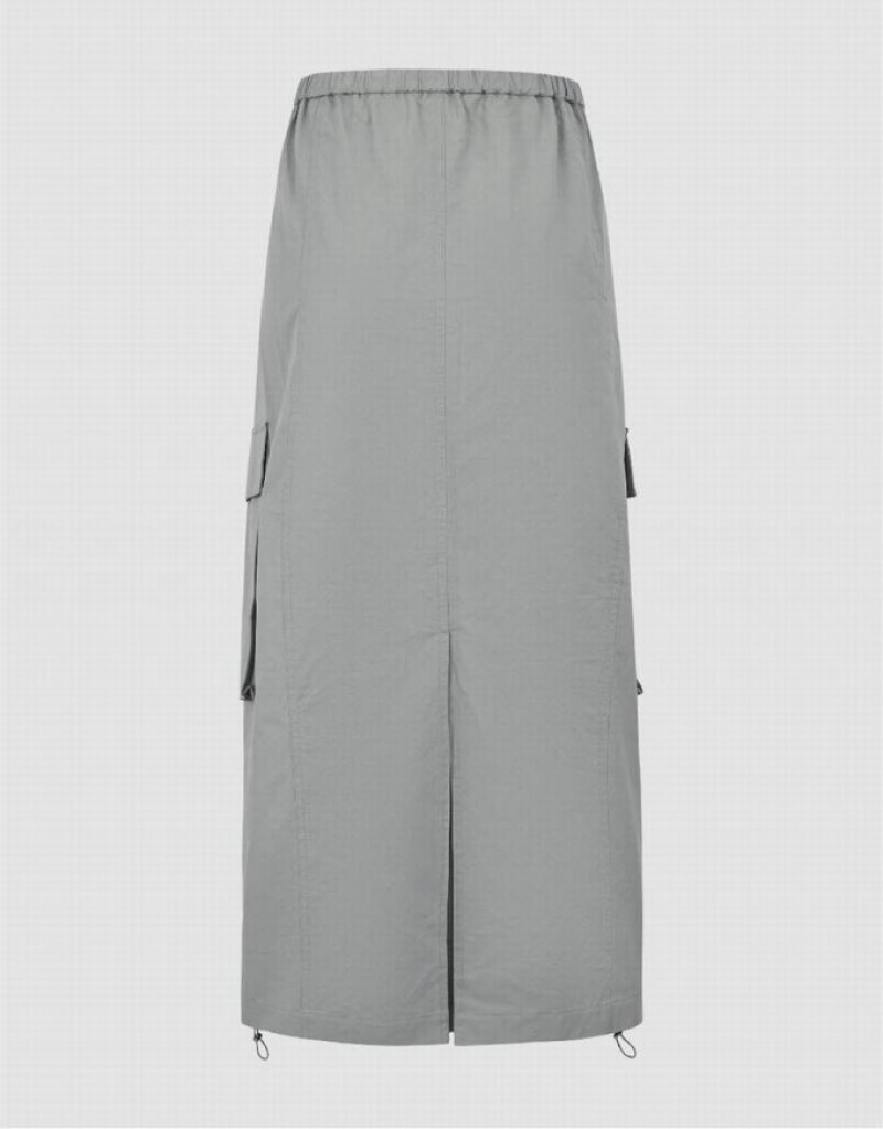 Light Grey Urban Revivo Elastic Waist Midi A-Line Women's Skirts | 62987BIJQ