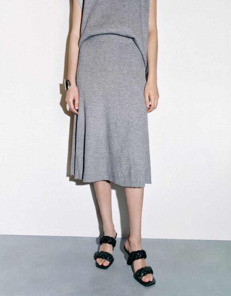 Light Grey Urban Revivo Midi A-Line Knitted Women's Skirts | 75213QCGF