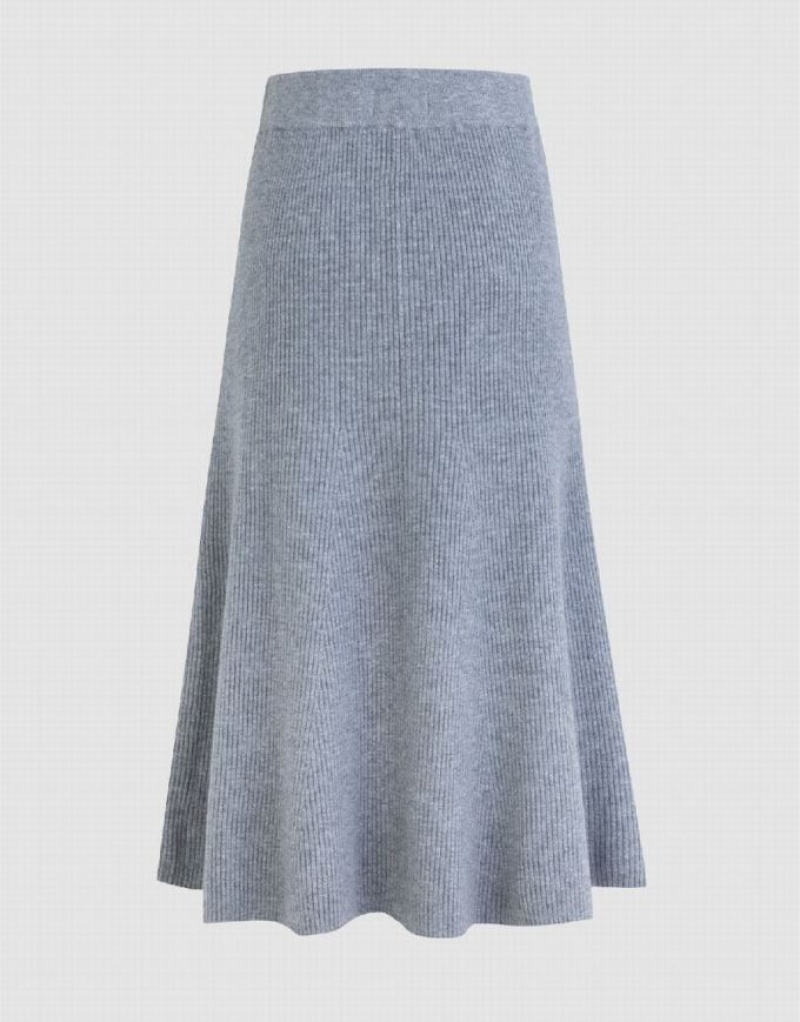 Light Grey Urban Revivo Midi A-Line Knitted Women's Skirts | 75213QCGF