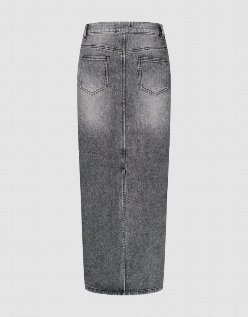 Light Grey Urban Revivo Midi Straight Women's Denim Skirt | 28697BJOU