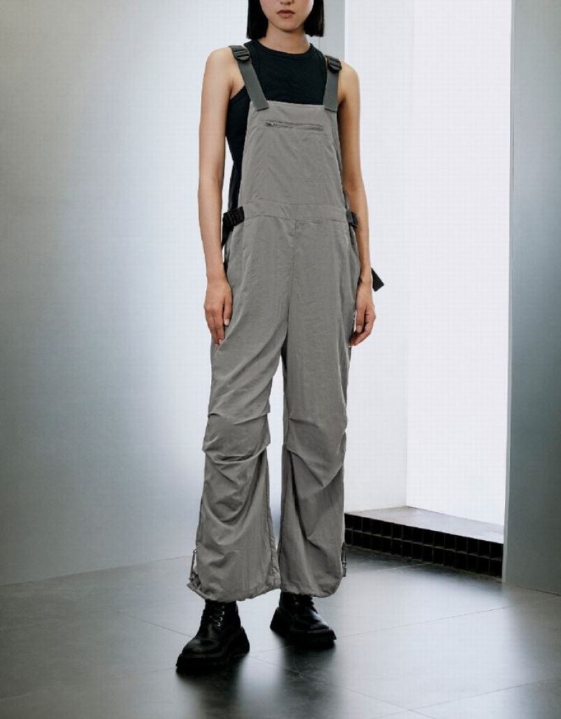 Light Grey Urban Revivo Overall With Front Zipper Pocket Women's Pants | 57986DUOZ