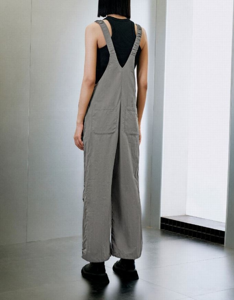 Light Grey Urban Revivo Overall With Front Zipper Pocket Women's Pants | 57986DUOZ