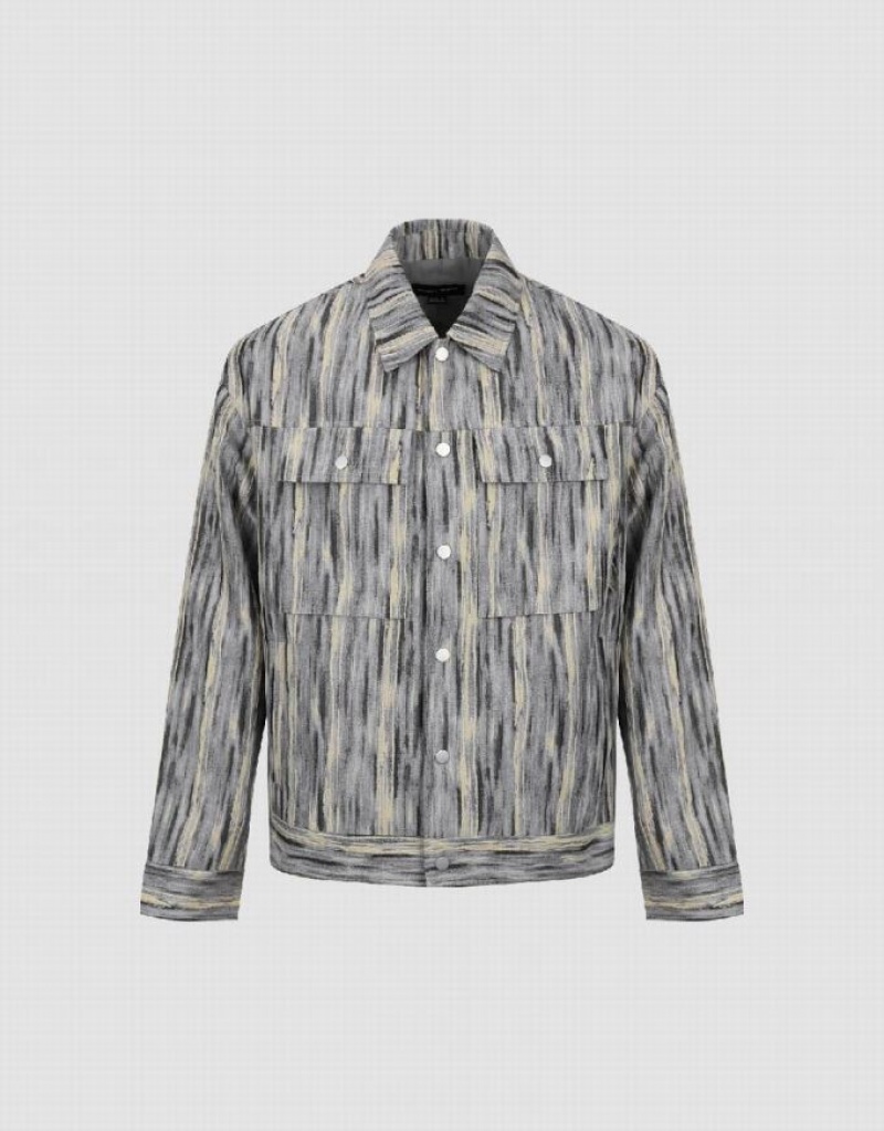 Light Grey Urban Revivo Printed Loose Straight Men's Jacket | 23417KHSM