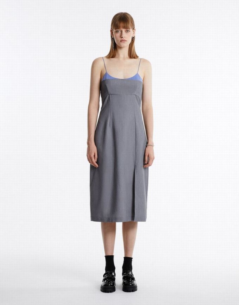 Light Grey Urban Revivo Slit Hem Contrast Color Women's Casual Dress | 23610PILQ