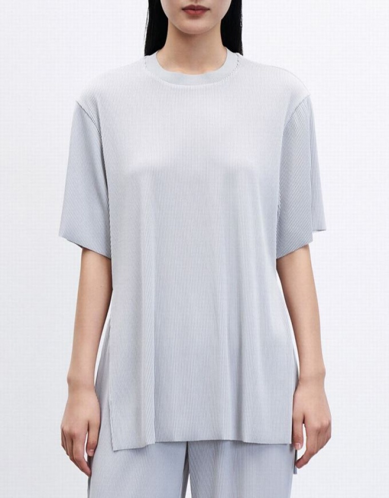 Light Grey Urban Revivo Slit Hem Textured Women's T-Shirts | 94805UCFP