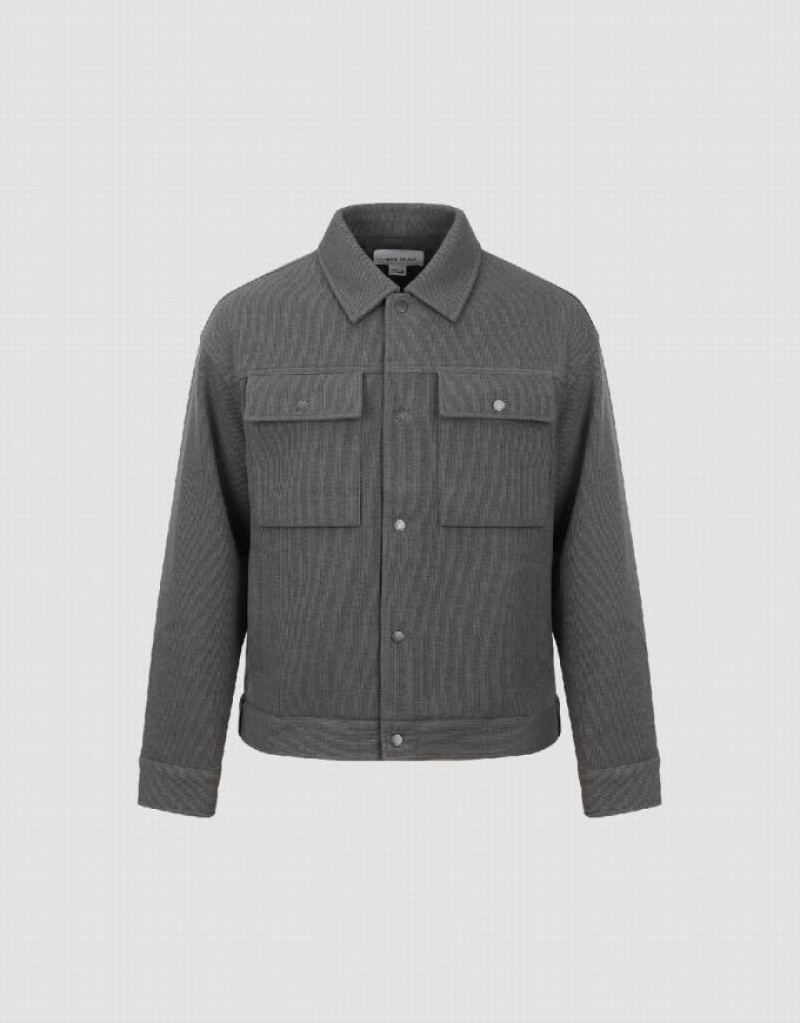 Light Grey Urban Revivo Textured Button Up Straight Men's Jacket | 52183IGBM