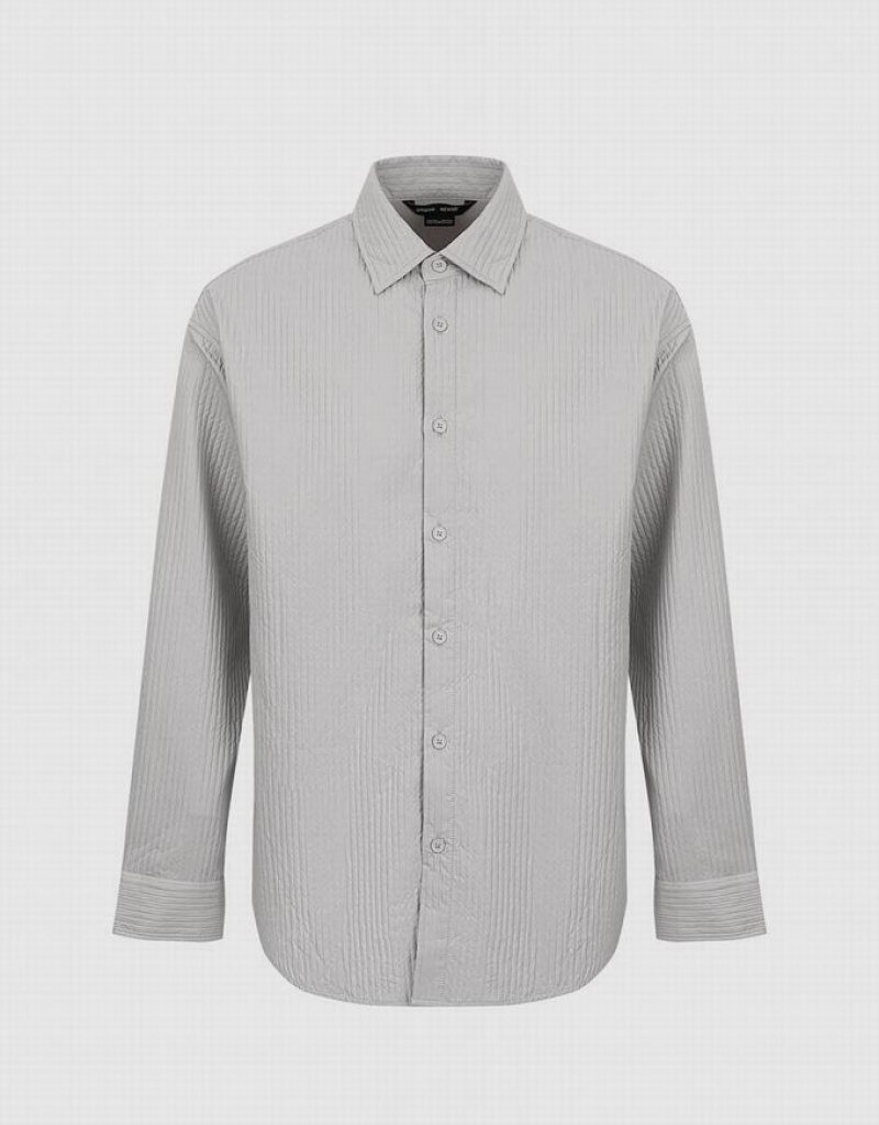 Light Grey Urban Revivo Textured Button Up Loose Men's Shirts | 81576SQYN