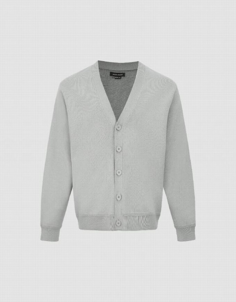 Light Grey Urban Revivo V-Neck Knitted Men's Cardigan | 93710DLQC