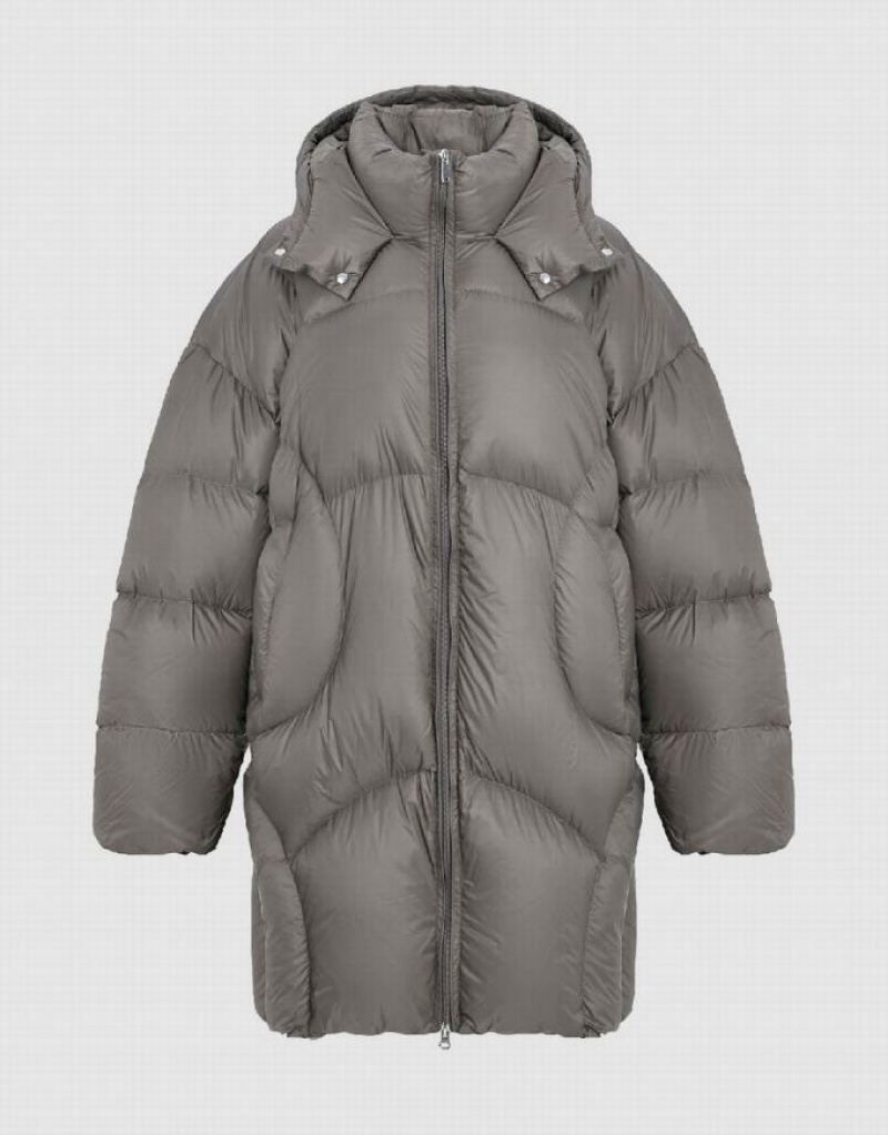 Light Grey Urban Revivo Zipper Front Hooded Women's Down Jackets | 63724EDIV