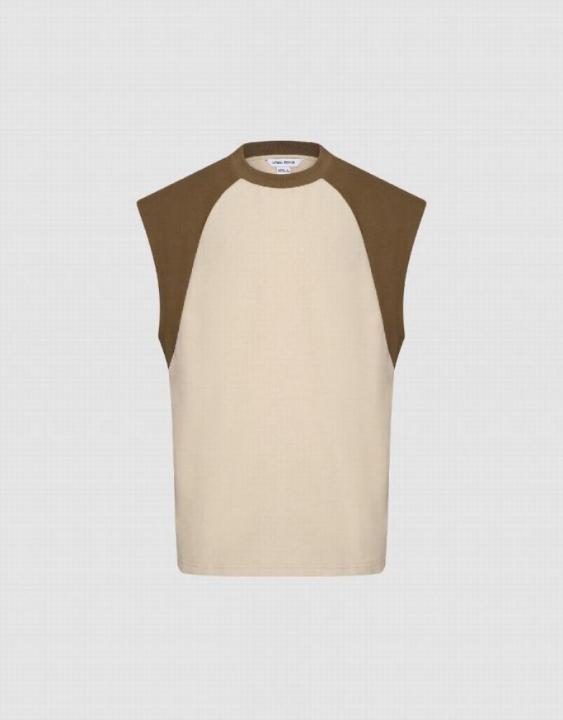 Light Khaki Urban Revivo Crew Neck Loose Men\'s Tank Top | 46958KVYZ