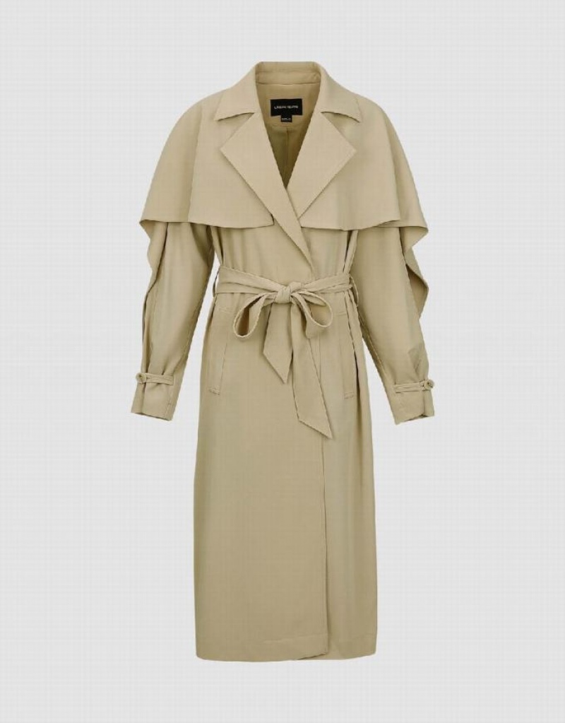 Light Khaki Urban Revivo Notch Lapel With Belt Women's Coats | 21970NJED