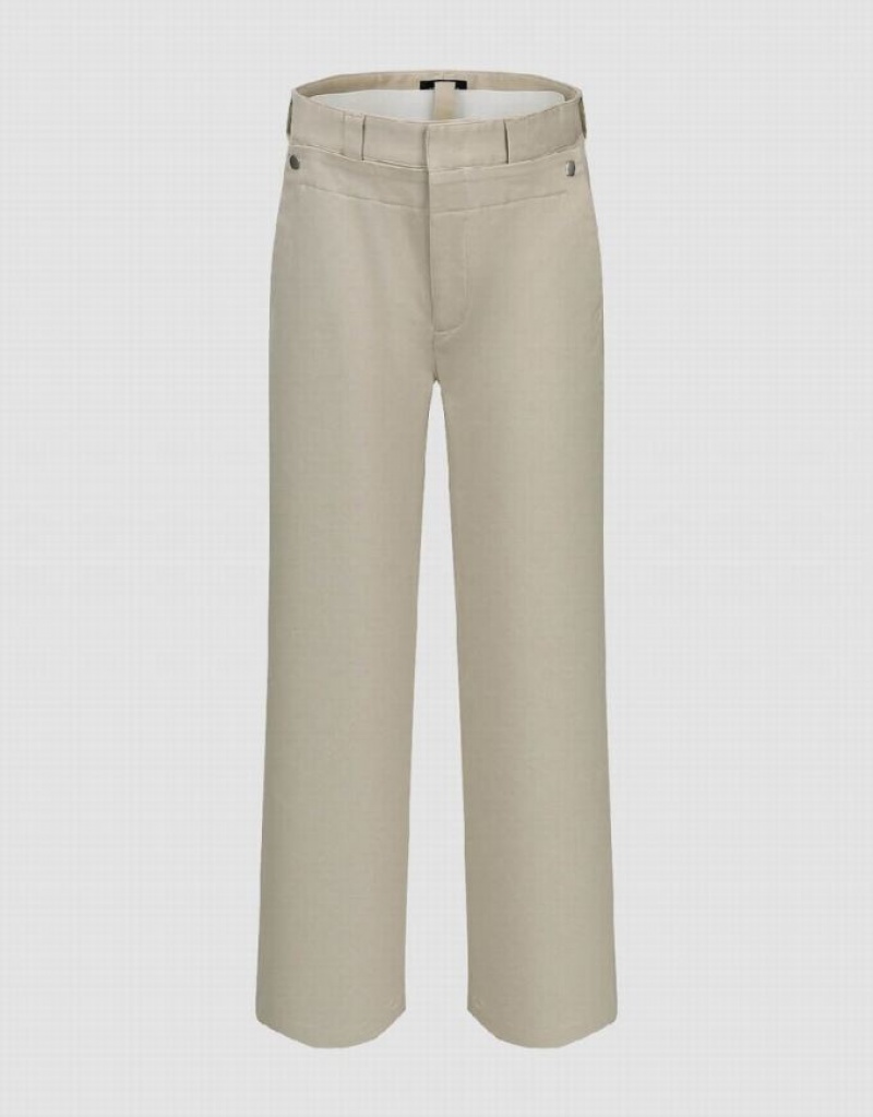 Light Khaki Urban Revivo Wide-Leg Men\'s Pants | 47092MCDF