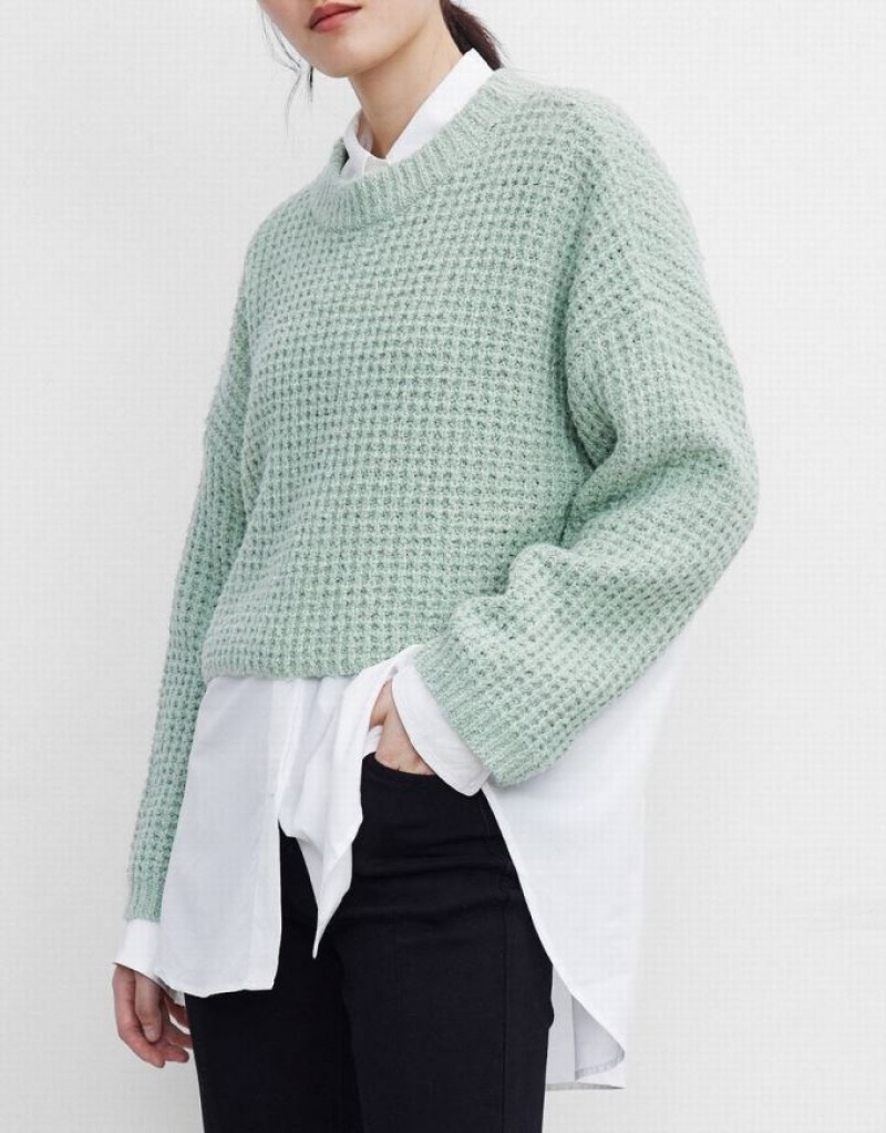 Mint Urban Revivo Drop Shoulder Cropped Women's Sweaters | 91507QLGO