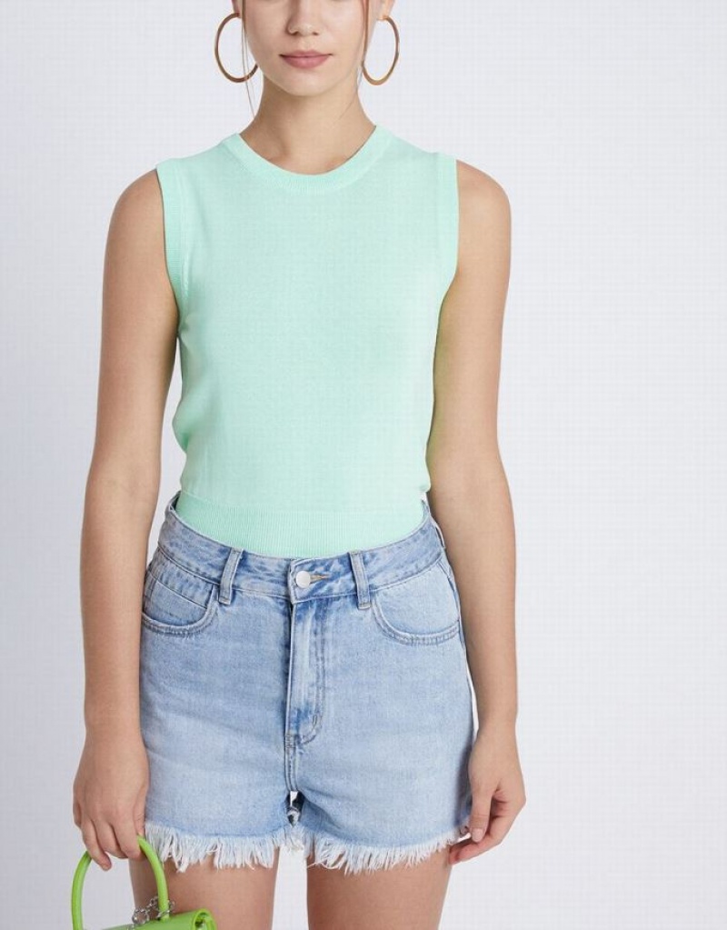 Mint Urban Revivo Plain Crew Neck Knitted Women's Tank Top | 35286BRFO