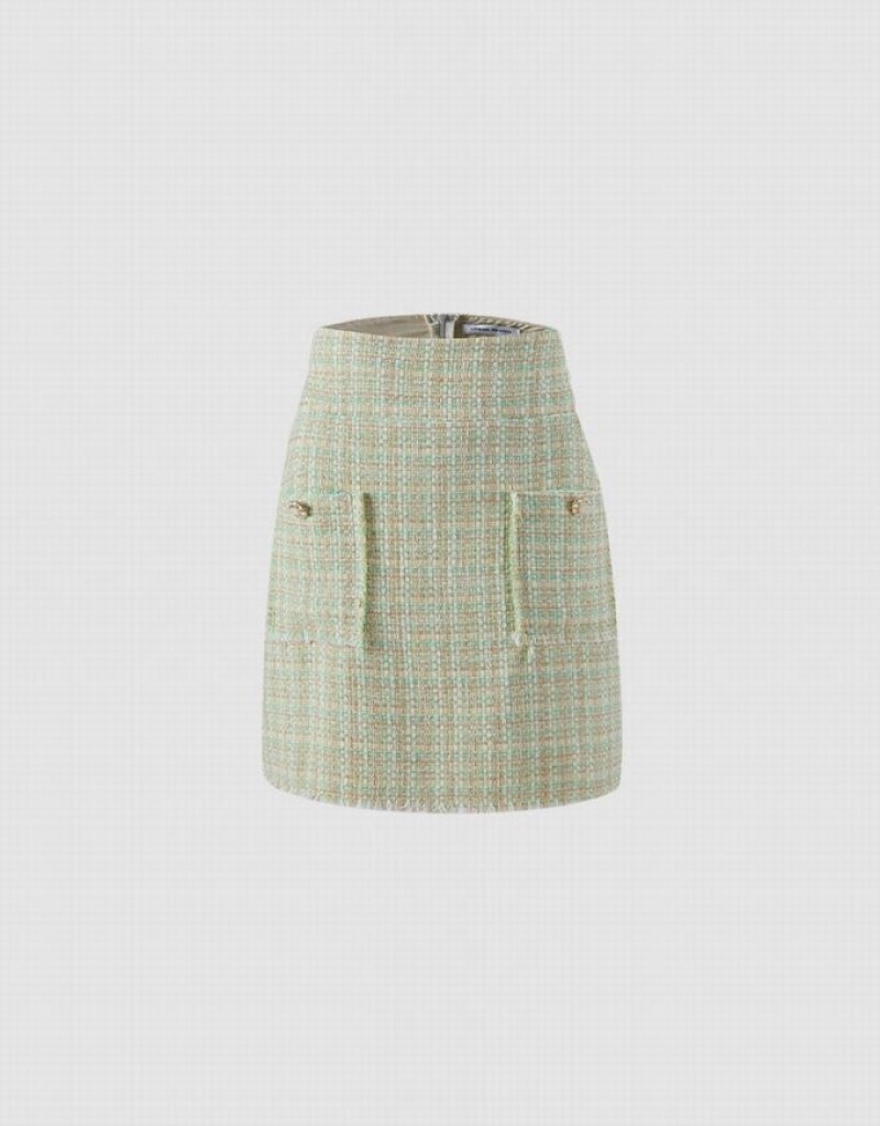 Mint Urban Revivo Tweed With Pockets Women\'s Skirts | 62437RMBW