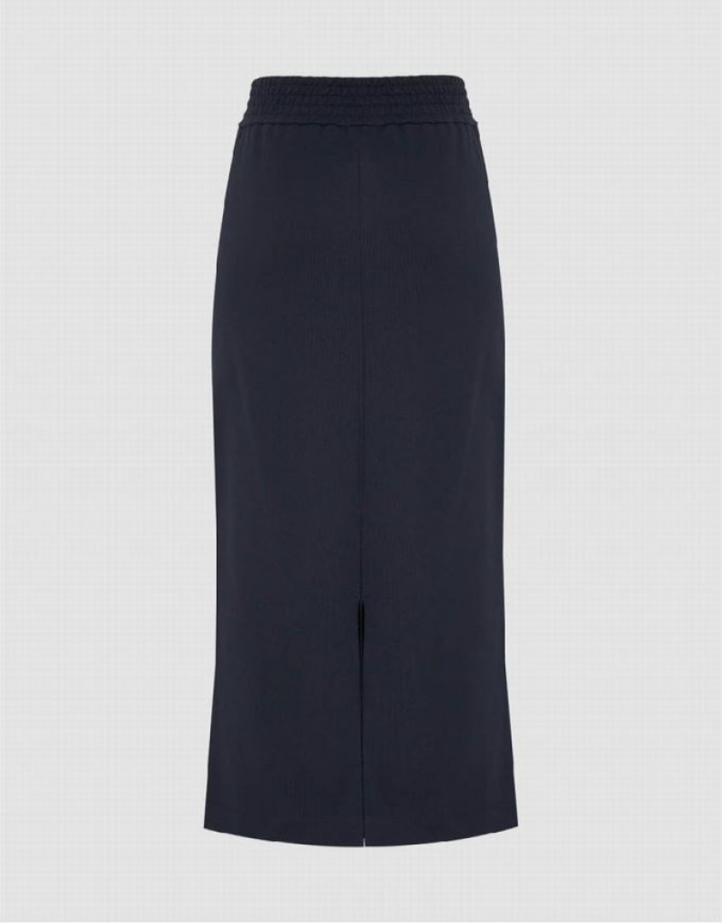 Navy Urban Revivo Elastic Waist Straight Midi Women's Skirts | 42736SETC