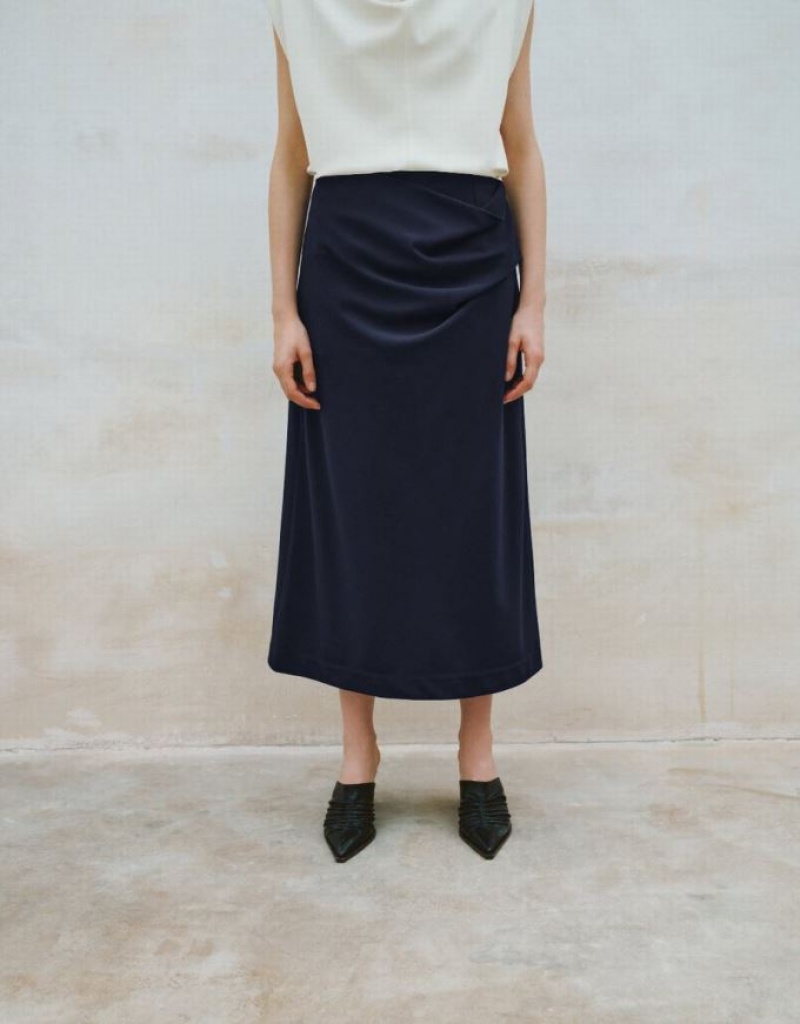 Navy Urban Revivo Midi Straight Women's Skirts | 78659CIMJ