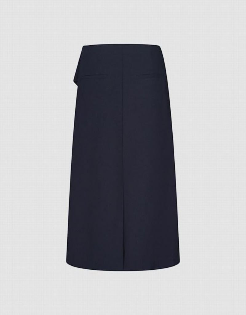 Navy Urban Revivo Midi Straight Women's Skirts | 78659CIMJ