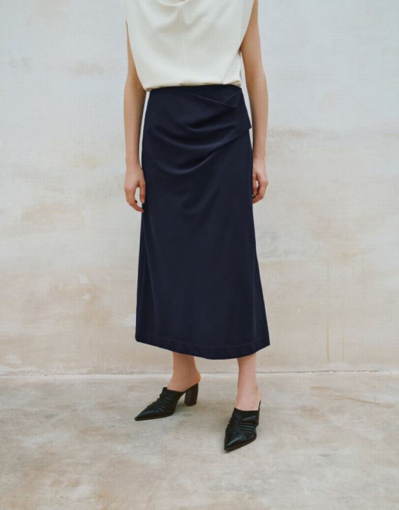 Navy Urban Revivo Midi Straight Women's Skirts | 78659CIMJ