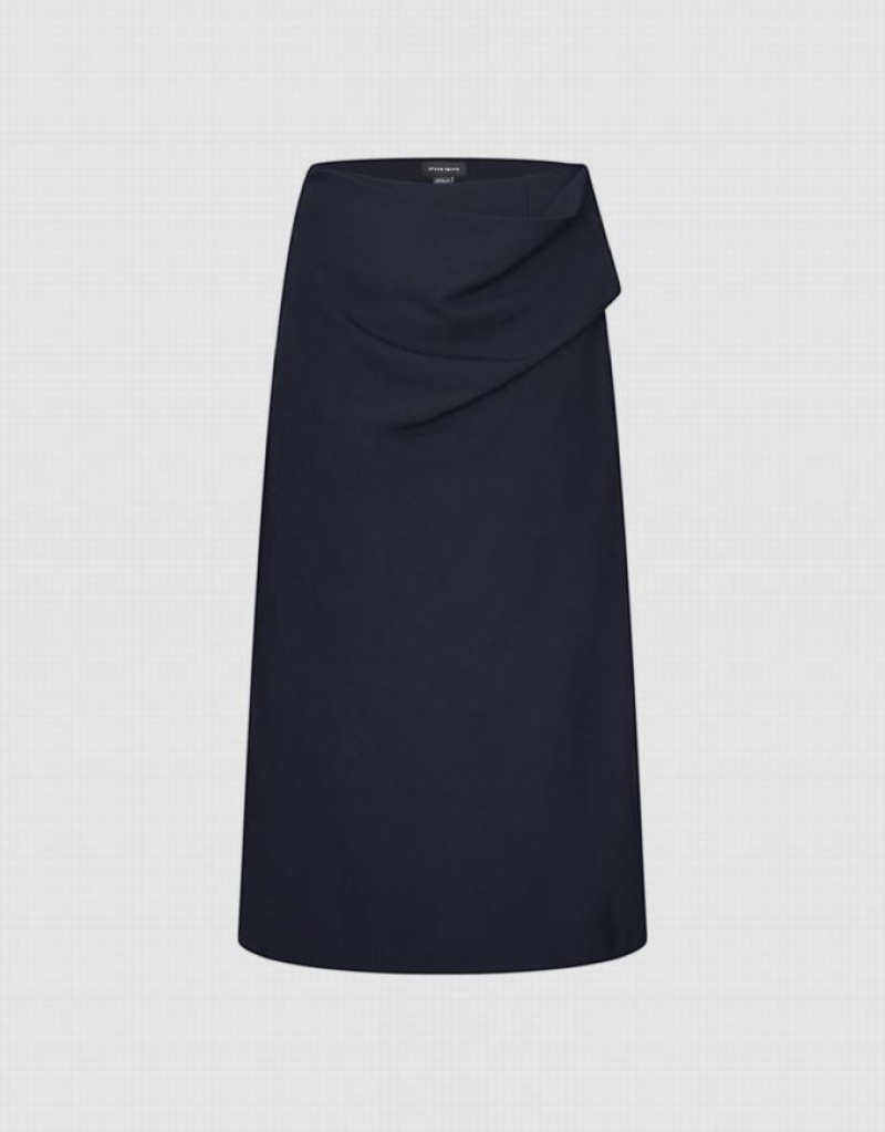 Navy Urban Revivo Midi Straight Women\'s Skirts | 78659CIMJ