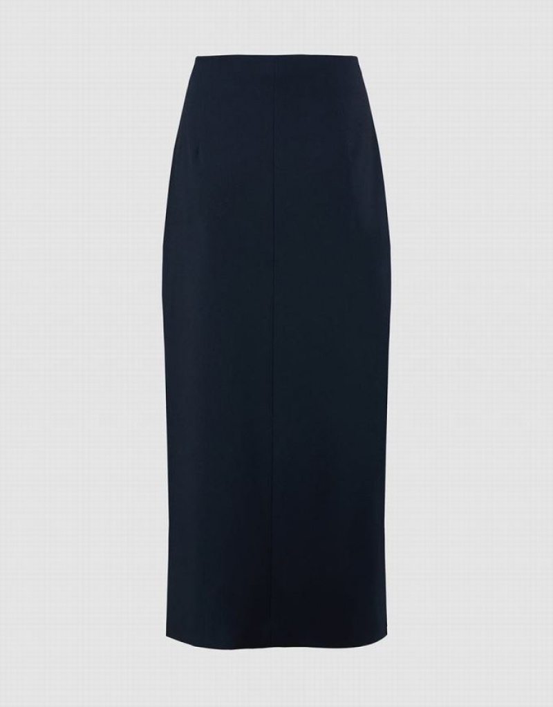 Navy Urban Revivo Split Hem Straight Midi Women's Skirts | 82791RVIA