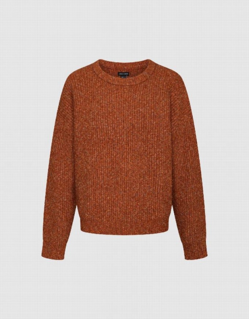 Orange Urban Revivo Crew Neck Loose Women's Sweaters | 39128HNZE