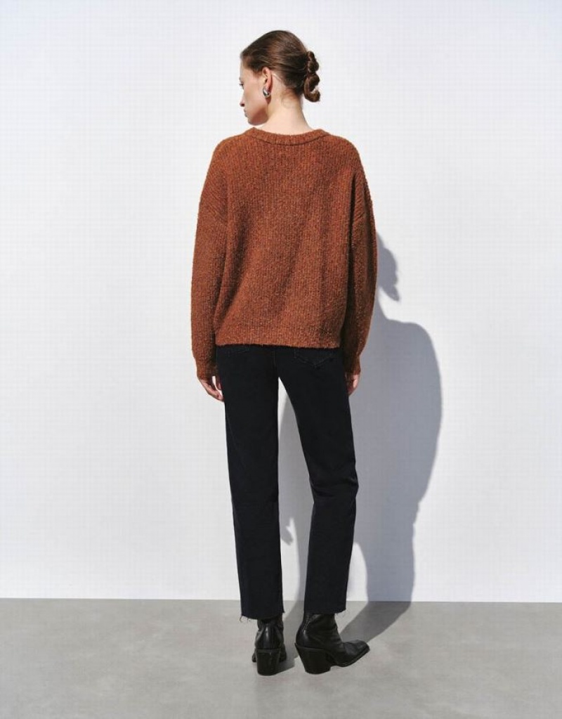 Orange Urban Revivo Crew Neck Loose Women's Sweaters | 39128HNZE