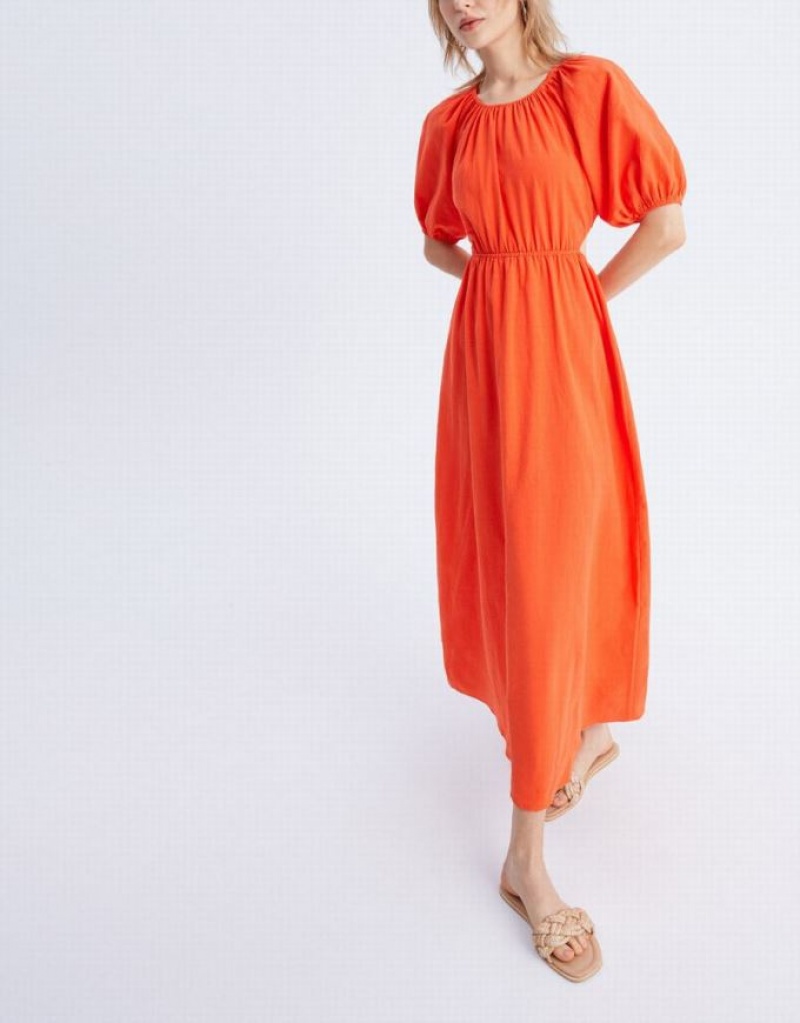 Orange Urban Revivo Cut Out Back Puff Sleeve Maxi Women's Maxi Dress | 97065XHVR