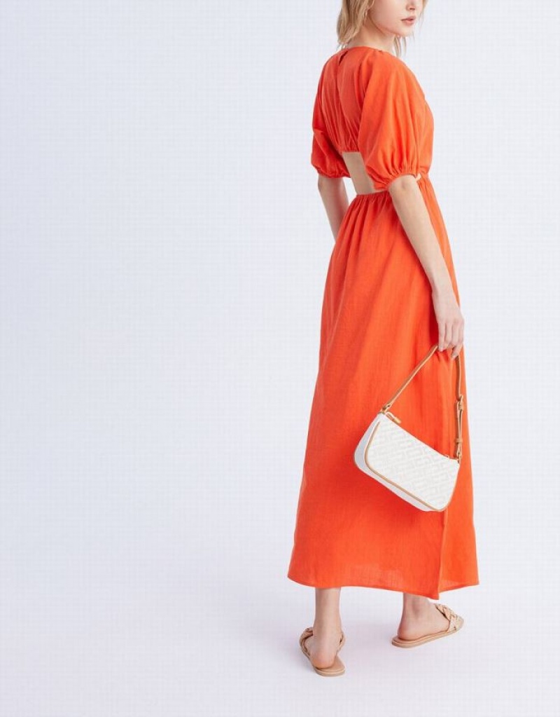 Orange Urban Revivo Cut Out Back Puff Sleeve Maxi Women's Maxi Dress | 97065XHVR