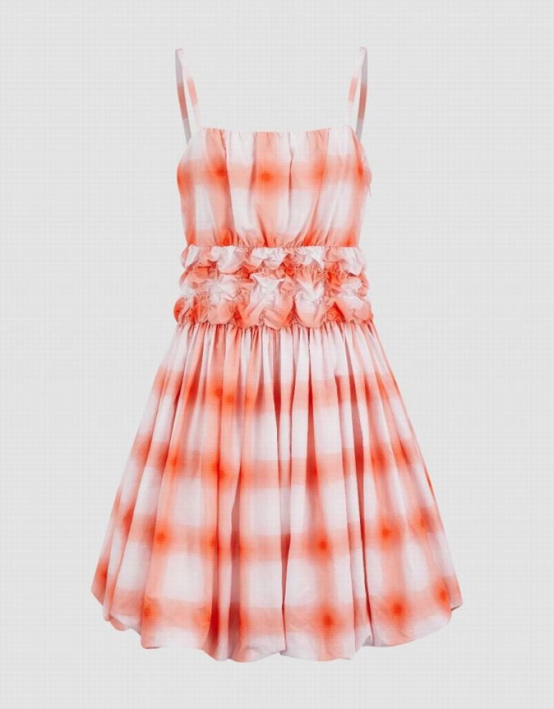 Orange Urban Revivo Gingham A-Line Cami Women\'s Dress | 53896VMAK