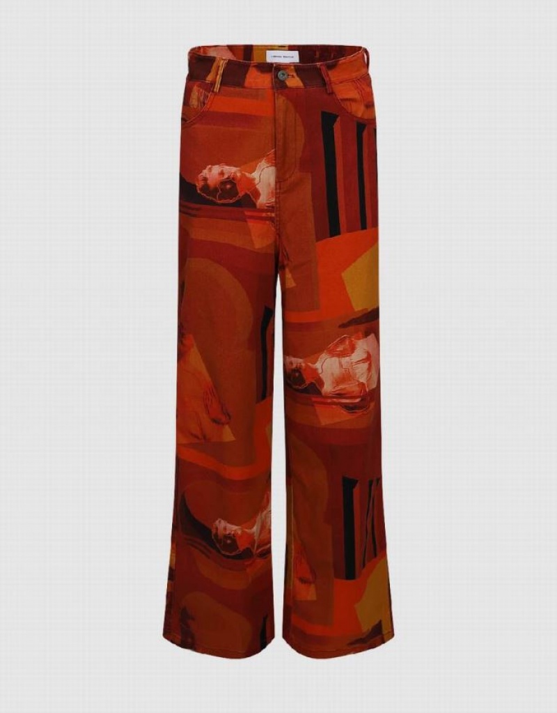 Orange Urban Revivo Printed Straight Women\'s Pants | 10628GKJF