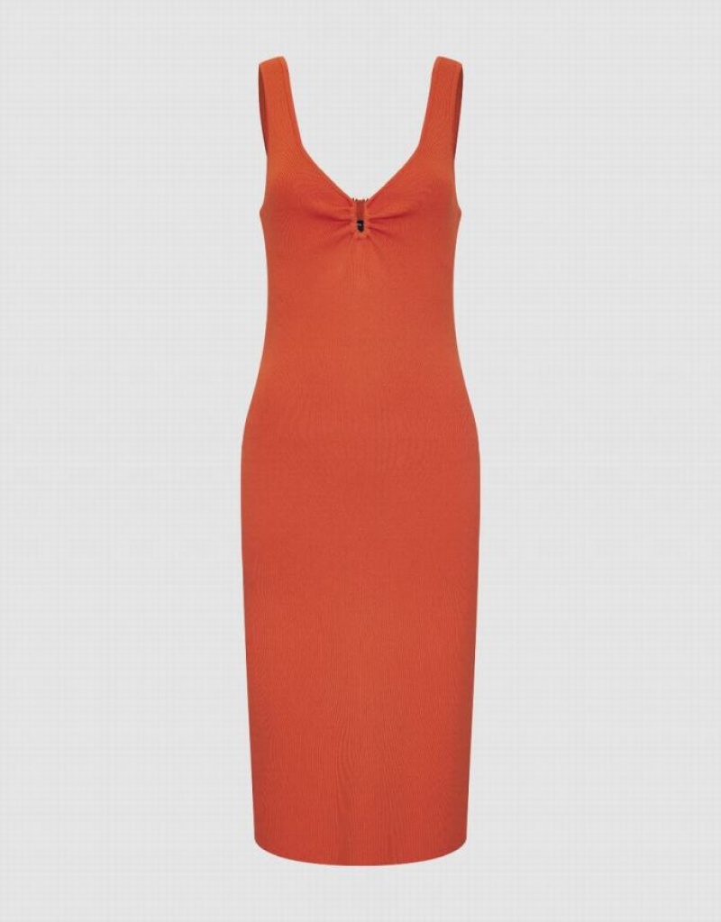 Orange Urban Revivo Sleeveless V-Neck Women's Knitted Dress | 15724QWZF