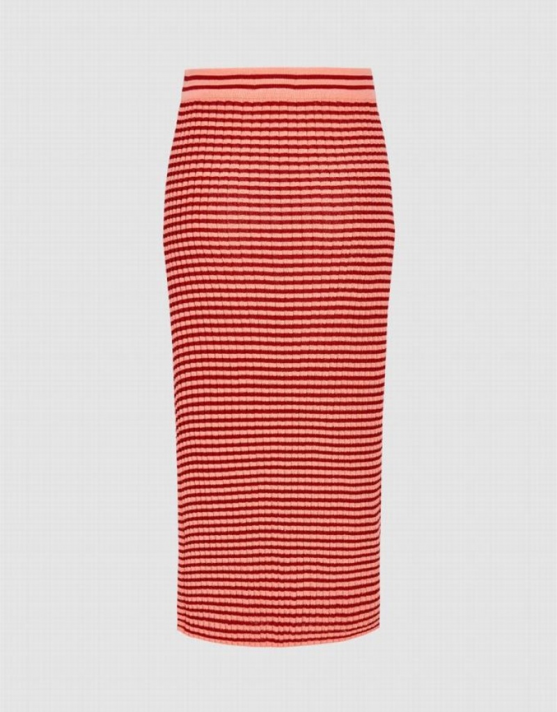 Orange Urban Revivo Striped Knitted A-Line Women's Skirts | 10723LFEP