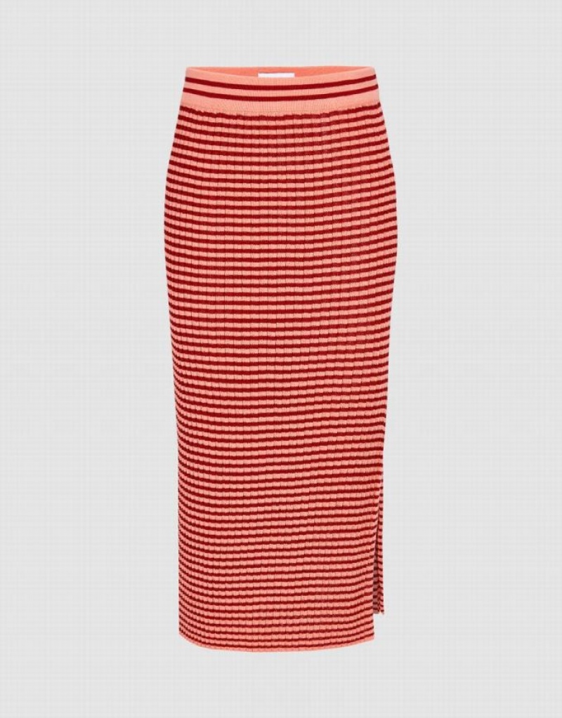 Orange Urban Revivo Striped Knitted A-Line Women\'s Skirts | 10723LFEP