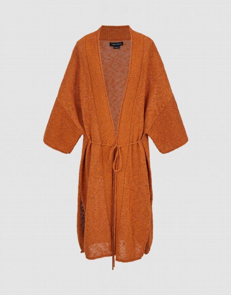 Orange Urban Revivo Tie Front Knitted Women's Cardigan | 43196PDJC