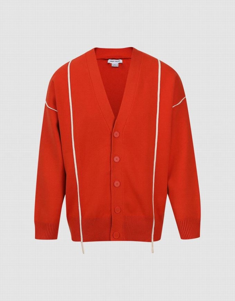 Orange Urban Revivo V-Neck Knitted Men's Cardigan | 83476ZFKQ