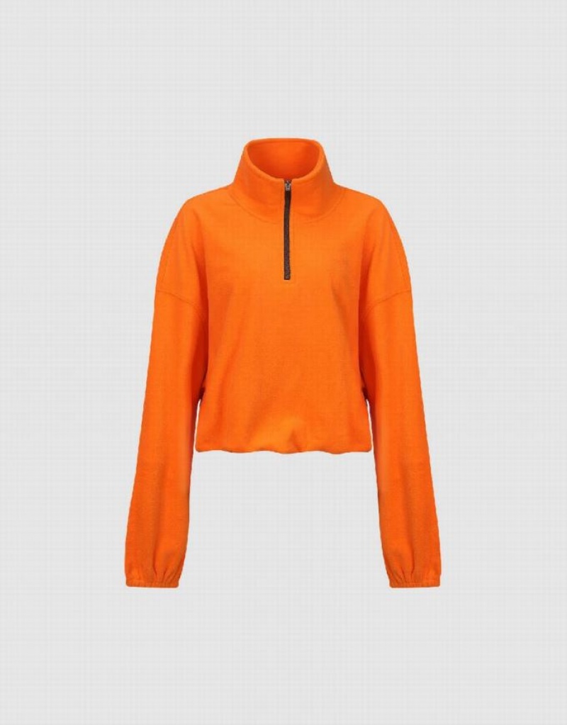 Orange Urban Revivo Zip Half Placket Stand Collar Women's Sweatshirts | 62973VFGI