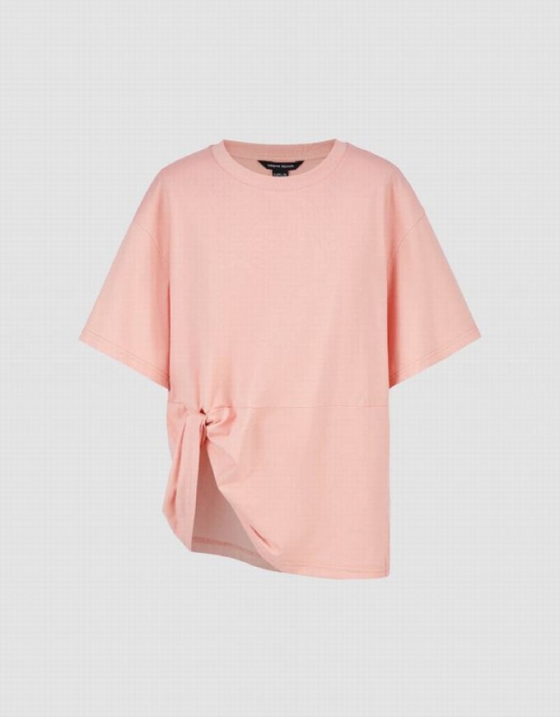 Pink Urban Revivo Asymmetric Crew Neck Women's T-Shirts | 58214GWUE