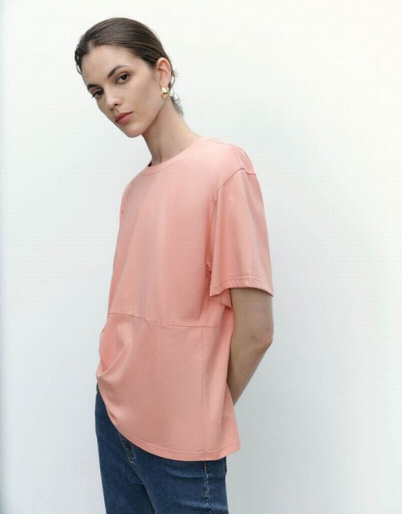 Pink Urban Revivo Asymmetric Crew Neck Women's T-Shirts | 58214GWUE