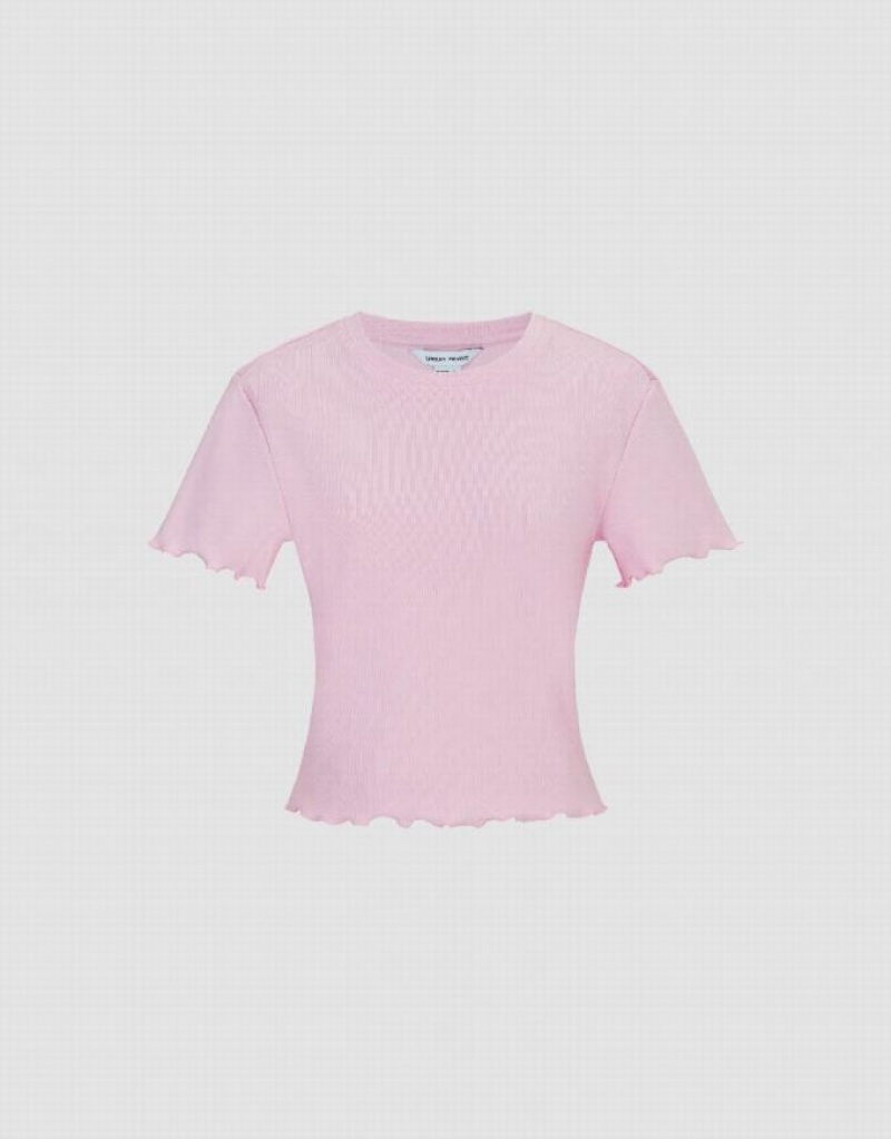 Pink Urban Revivo Basic Crew Neck Skinny Women's T-Shirts | 67549JIXB