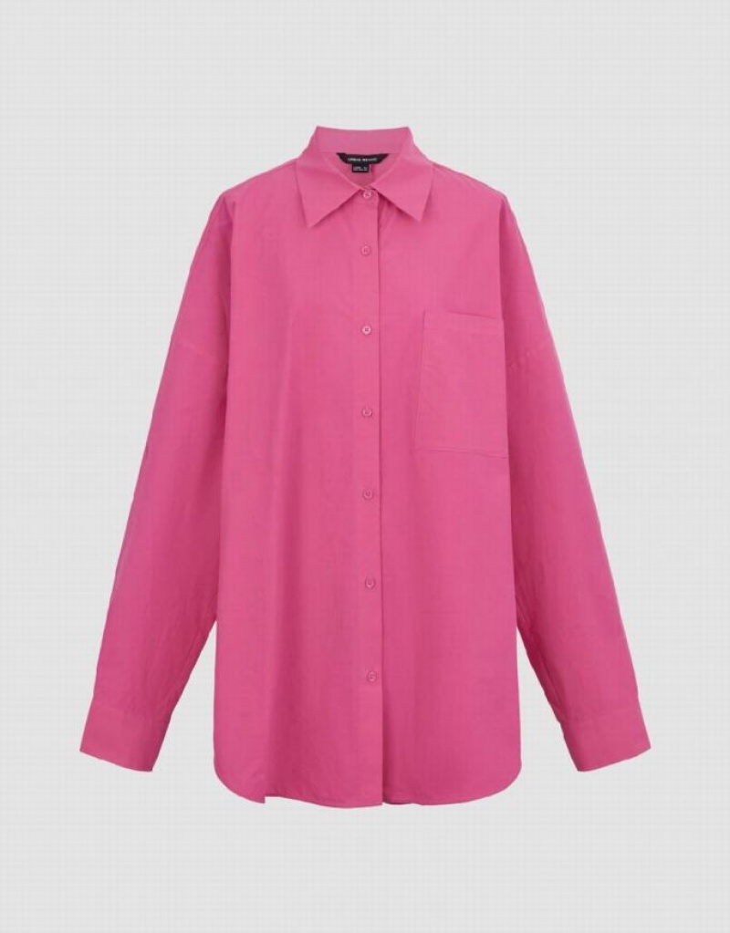 Pink Urban Revivo Button Up Loose Women's Shirts | 40615UGRC