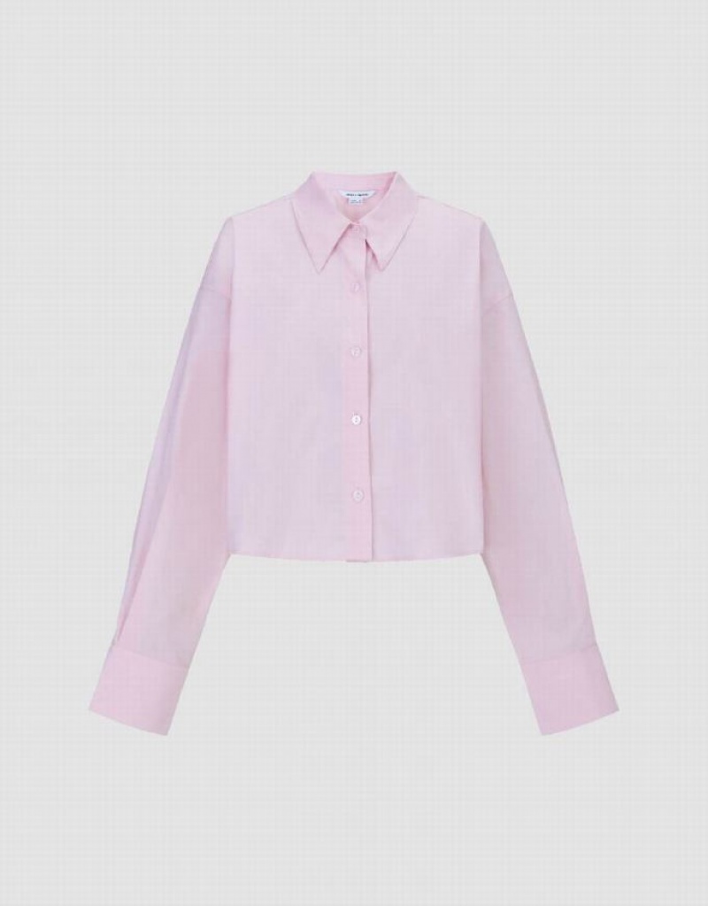 Pink Urban Revivo Button Up Straight Lapel Women's Shirts | 92531INAR